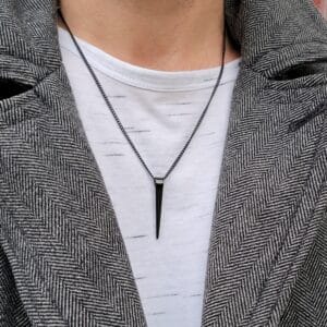 Home 19 Dainty black bar pendant necklace worn