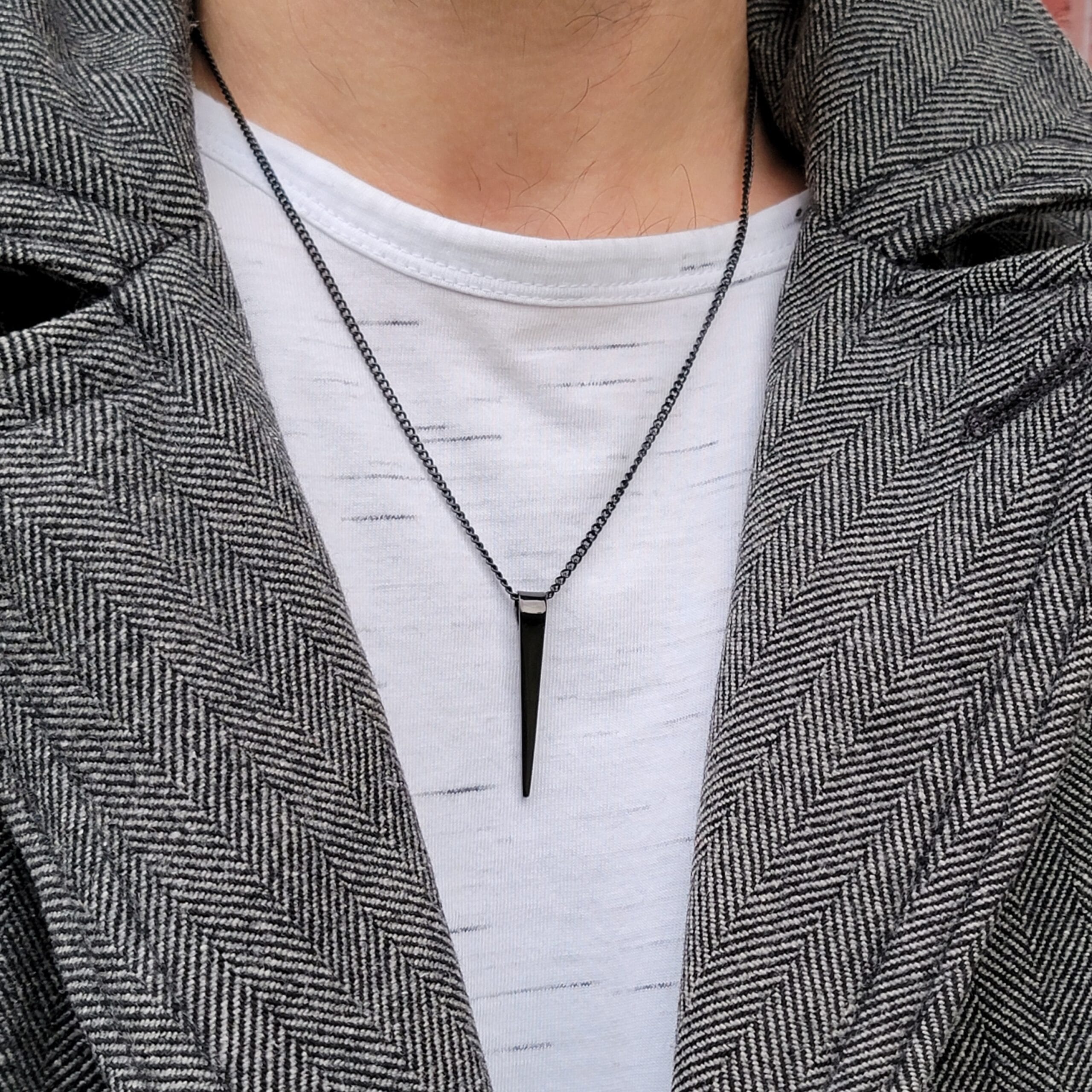 Engraved Dainty Men Necklace, Personalized Bar Pendant, Gift for Him 1 Dainty black bar pendant necklace worn