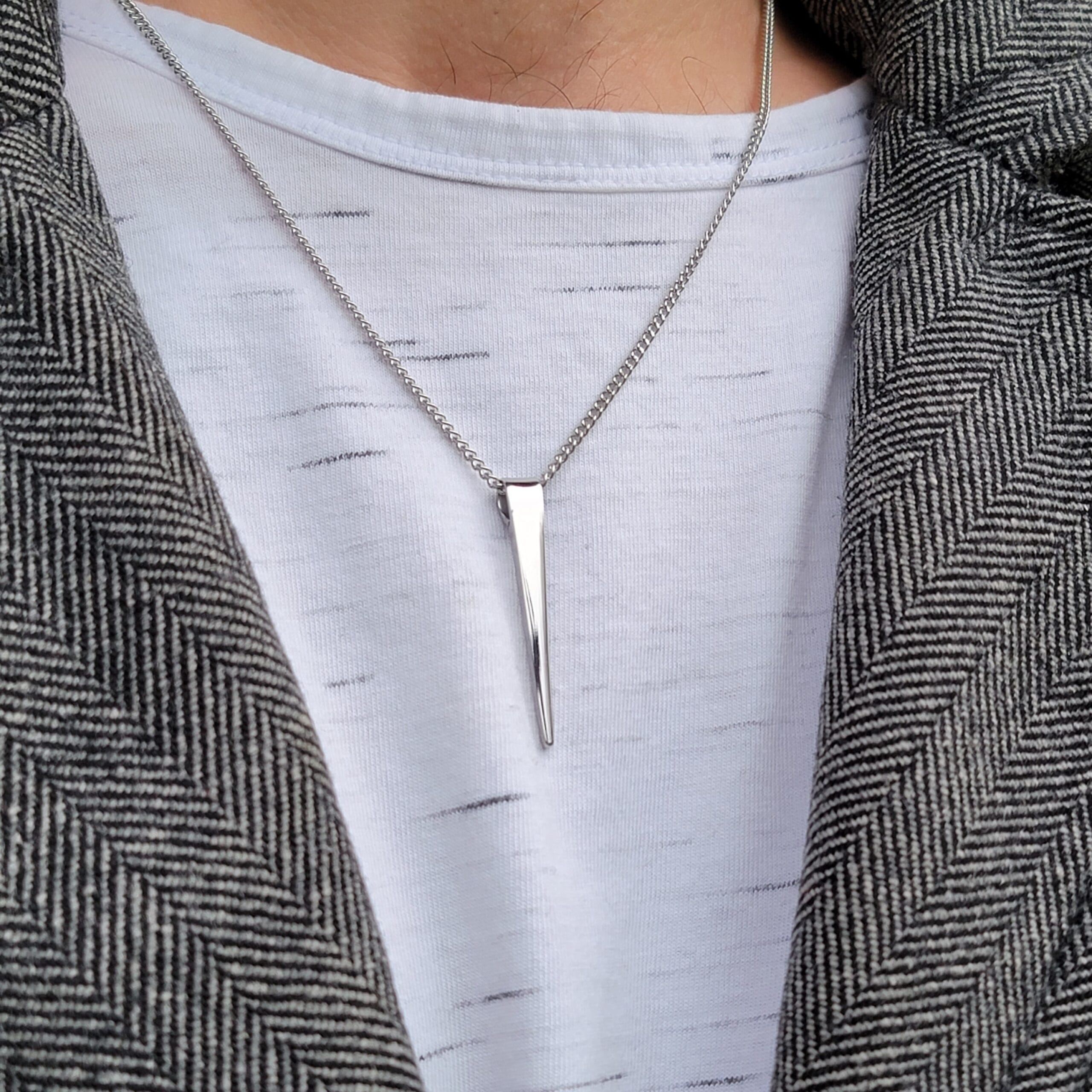 Engraved Dainty Men Necklace, Personalized Bar Pendant, Gift for Him 3 Dainty silver bar pendant necklace worn