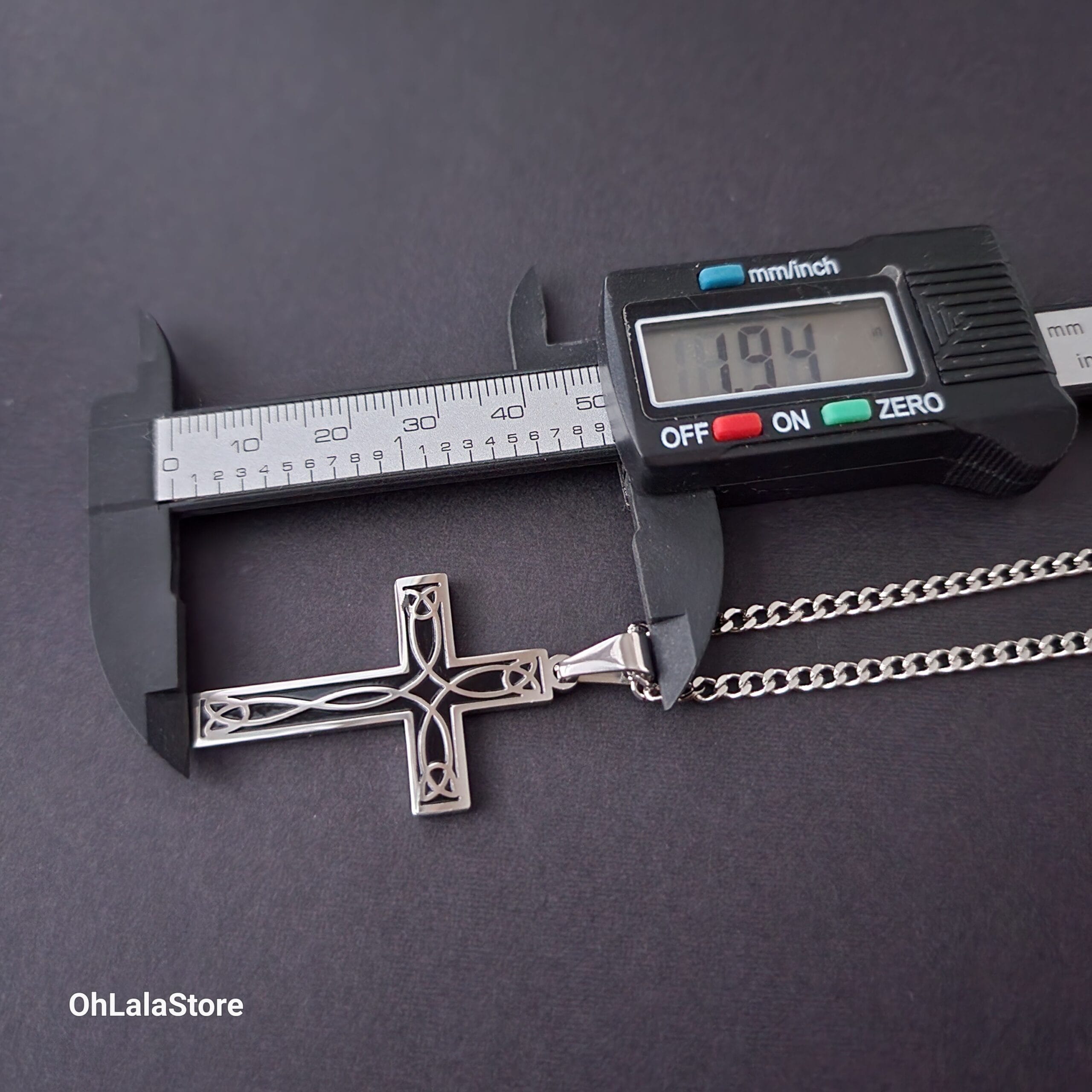 Engraved Black and Silver Cross Necklace, Personalized Stainless Steel Cross Pendant 8 Cross pendant measured with a caliper