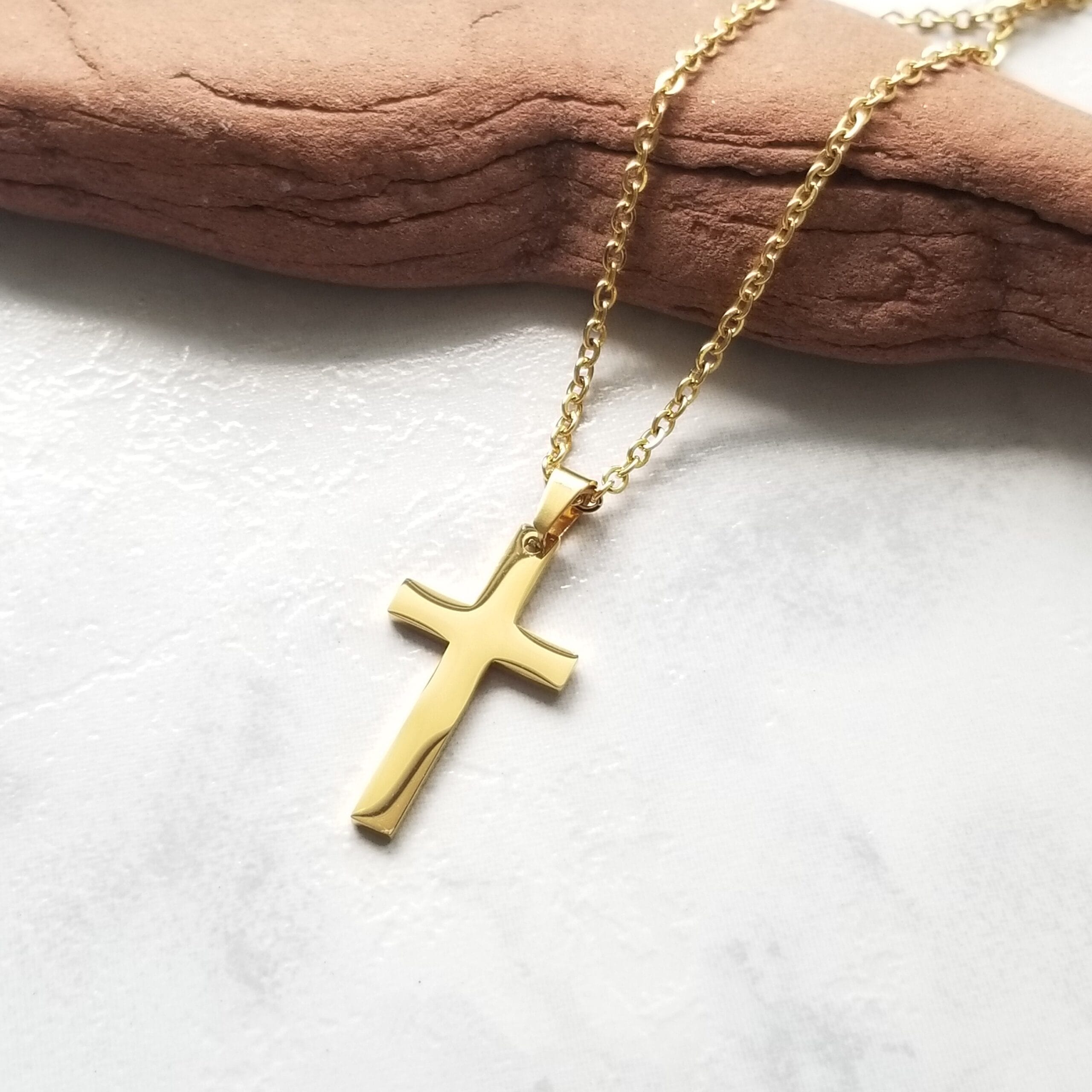 Personalized Gold Cross Necklace, Engraved Cross Pendant, Gift for Him 2 Gold cross pendant on its chain