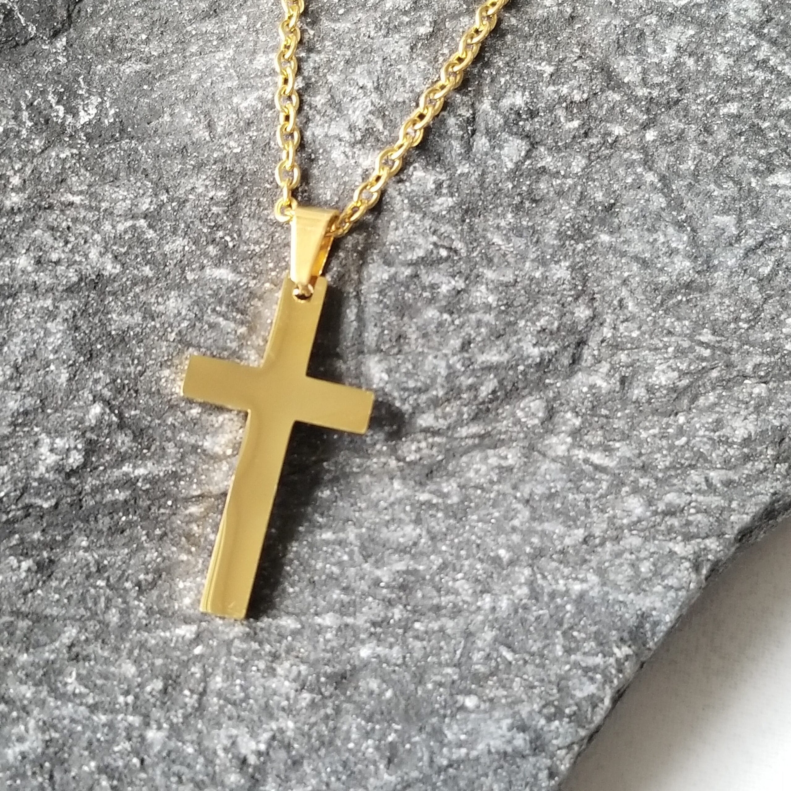 Personalized Gold Cross Necklace, Engraved Cross Pendant, Gift for Him 3 Gold cross pendant on stone