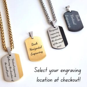 Home 16 Engraving locations on the dog tag: vertical, horizontal and back