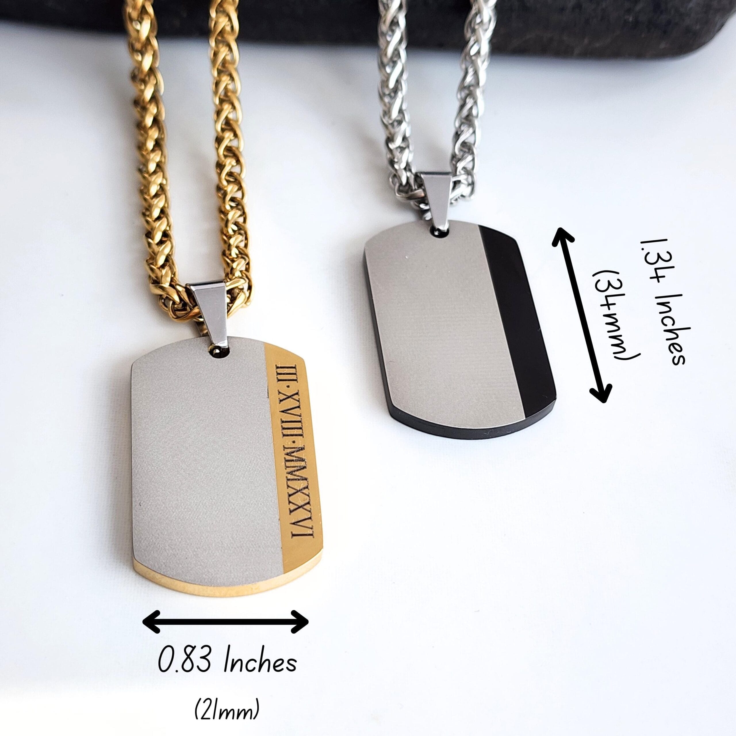 Engraved Dog Tag Necklace for Men, Personalized ID Pendant, Custom Gift for Him 5 Dog tag pendant size, 34 by 21 mm