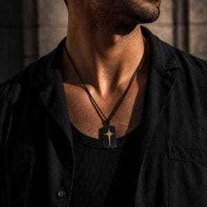 North Star dog tag necklace worn