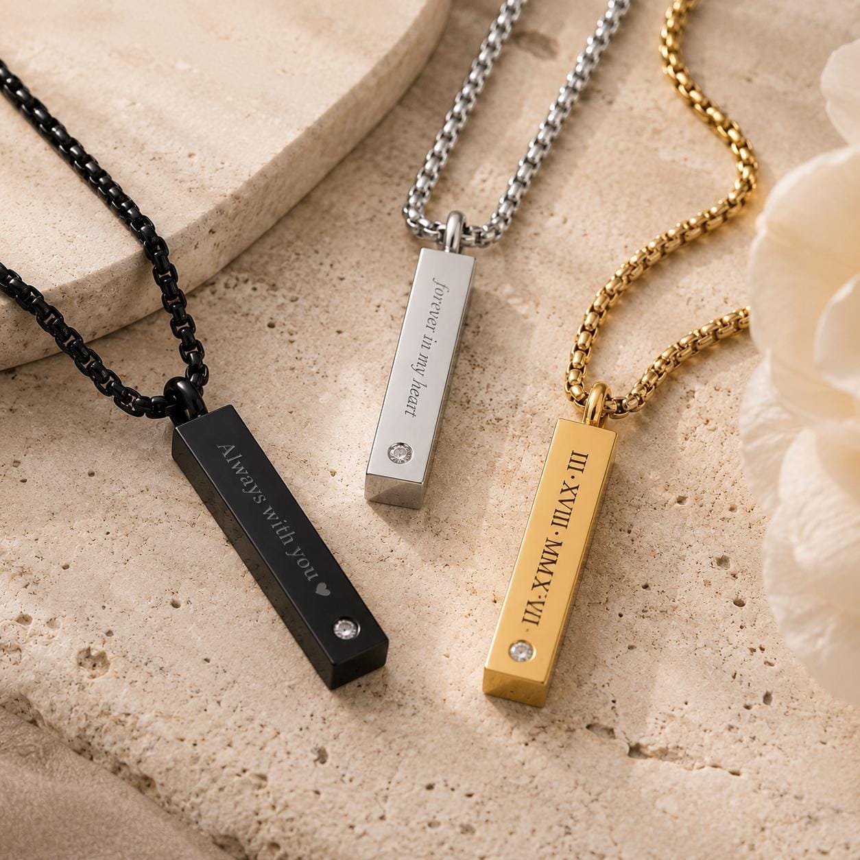 Personalized Bar Urn Necklace, Engraved Memorial Ash Pendant, Keepsake Gift 1 Bar urn necklaces in black, silver and gold