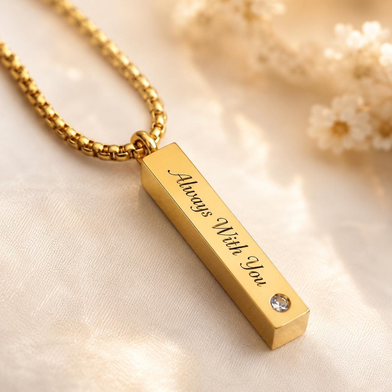 Personalized Bar Urn Necklace, Engraved Memorial Ash Pendant, Keepsake Gift 8 Always With You engraved on a gold bar