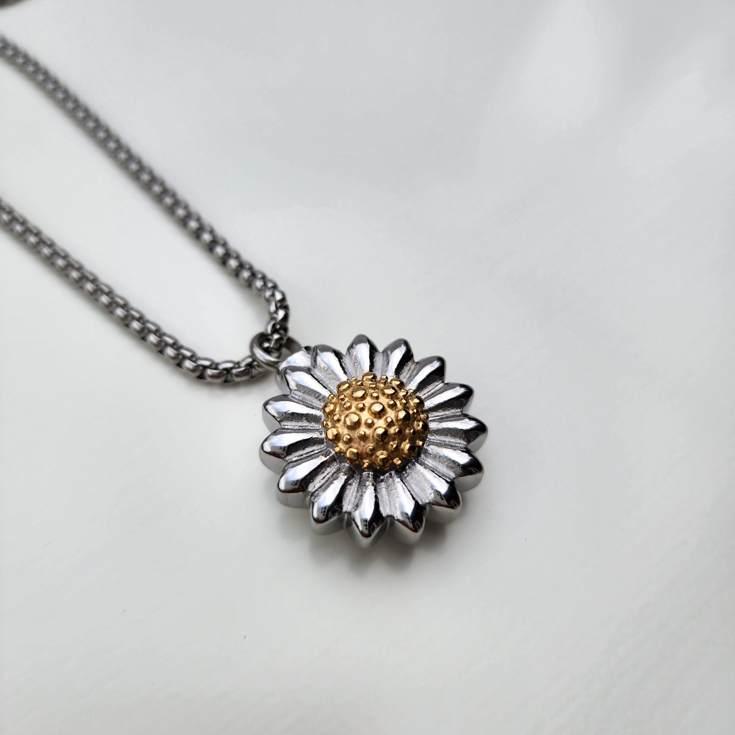Personalized Sunflower Urn Necklace, Engraved Memorial Container Necklace for Her 8 Close-up of the sunflower front