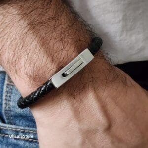 Black & Brown Leather Bracelet for Men, engraved and personalized - photo 2 of 10 (BC11-6MM)