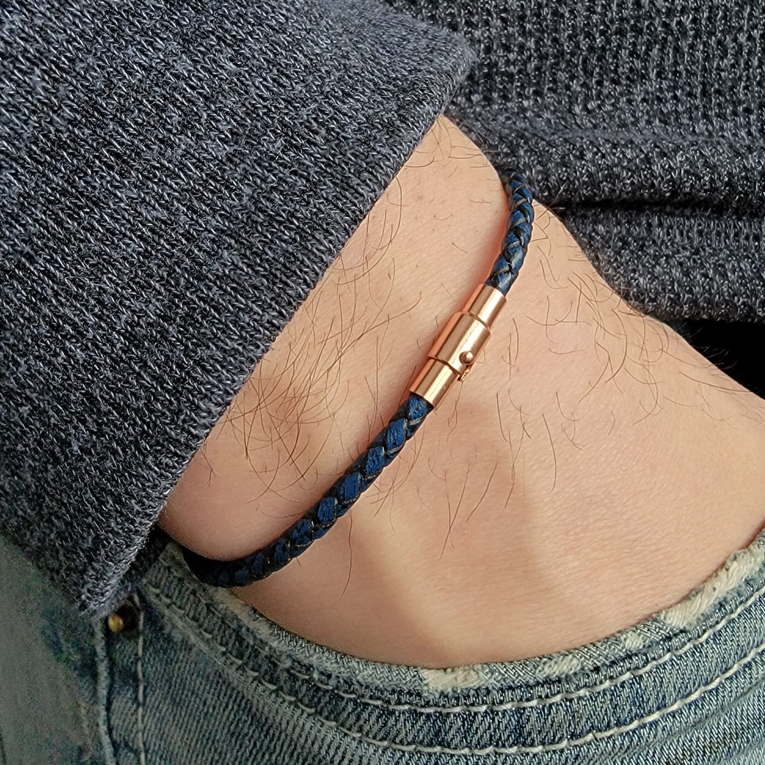 Braided Blue Thin Leather Bracelet 5 Leather Bracelet - photo 5 of 9