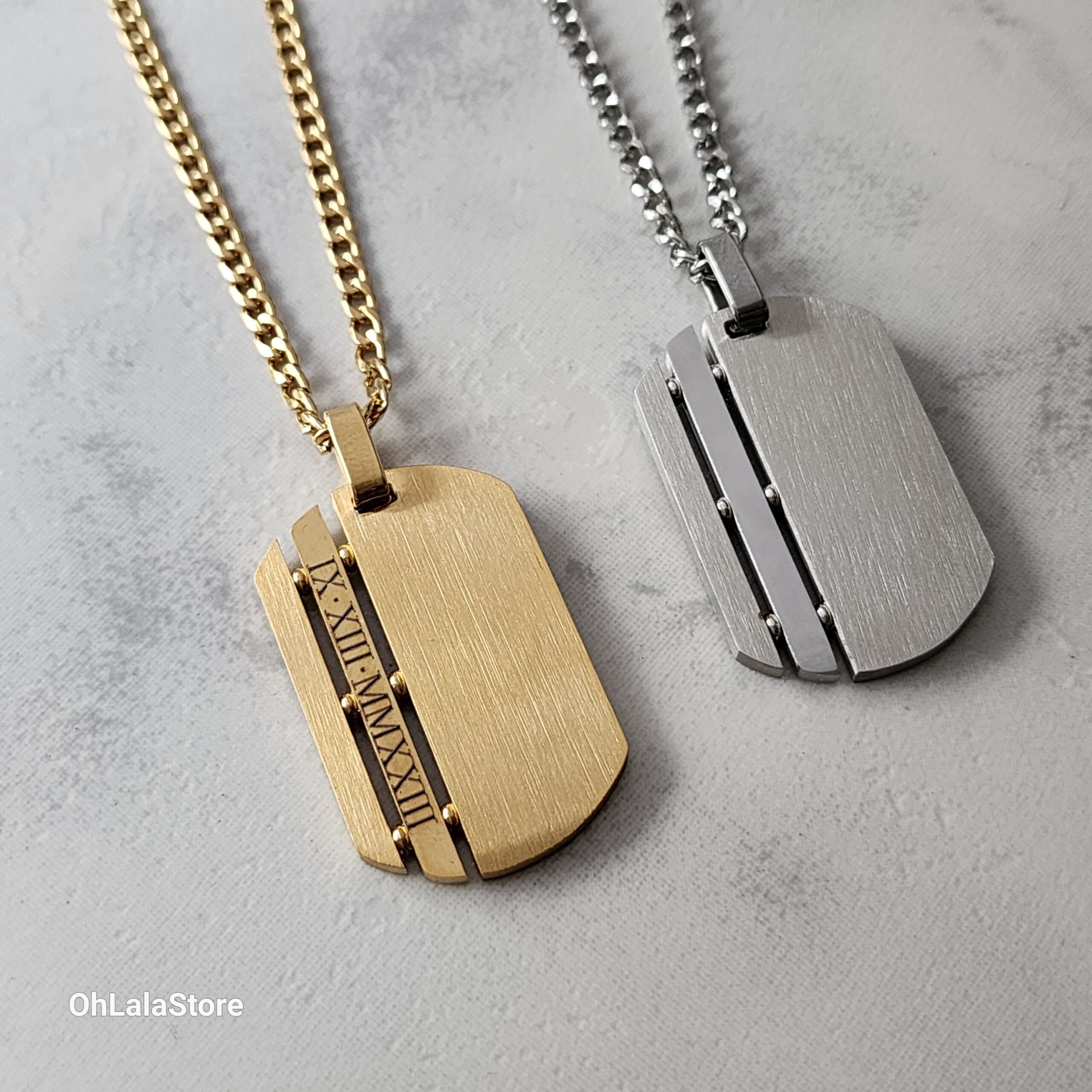 Engraved Dog Tag Men Necklace, ID Personalized Pendant Necklace 3 Gold & Silver Stainless Steel Dog Tag Necklace for Men, engraved and personalized - photo 3 of 10