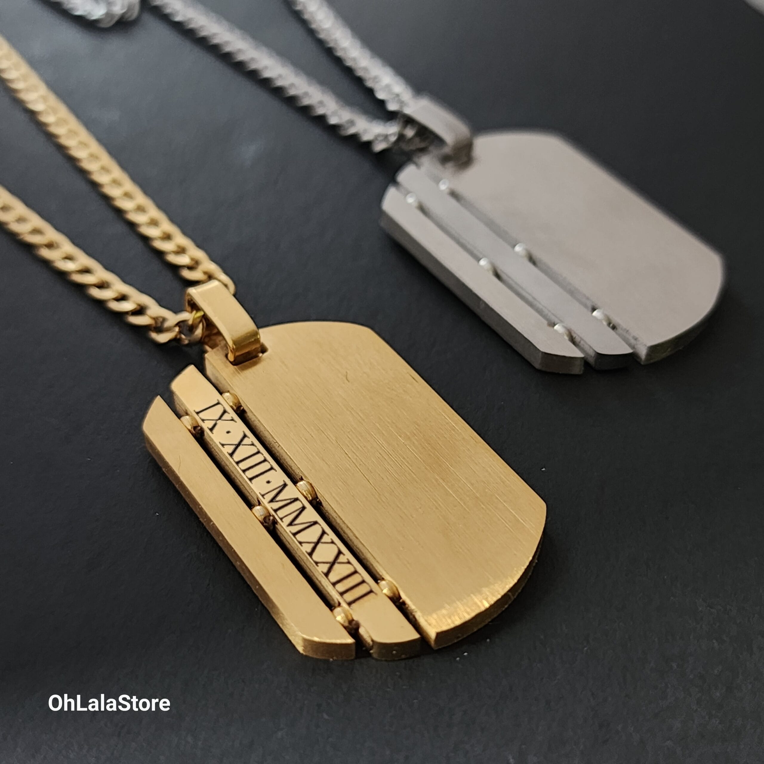 Engraved Dog Tag Men Necklace, ID Personalized Pendant Necklace 8 Gold & Silver Stainless Steel Dog Tag Necklace for Men, engraved and personalized - photo 8 of 10