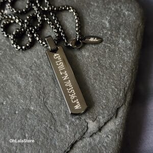 Silver & Black Stainless Steel Necklace for Men, engraved and personalized - photo 2 of 10