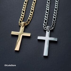 Gold & Silver Stainless Steel Cross Necklace for Men, engraved and personalized - photo 2 of 10