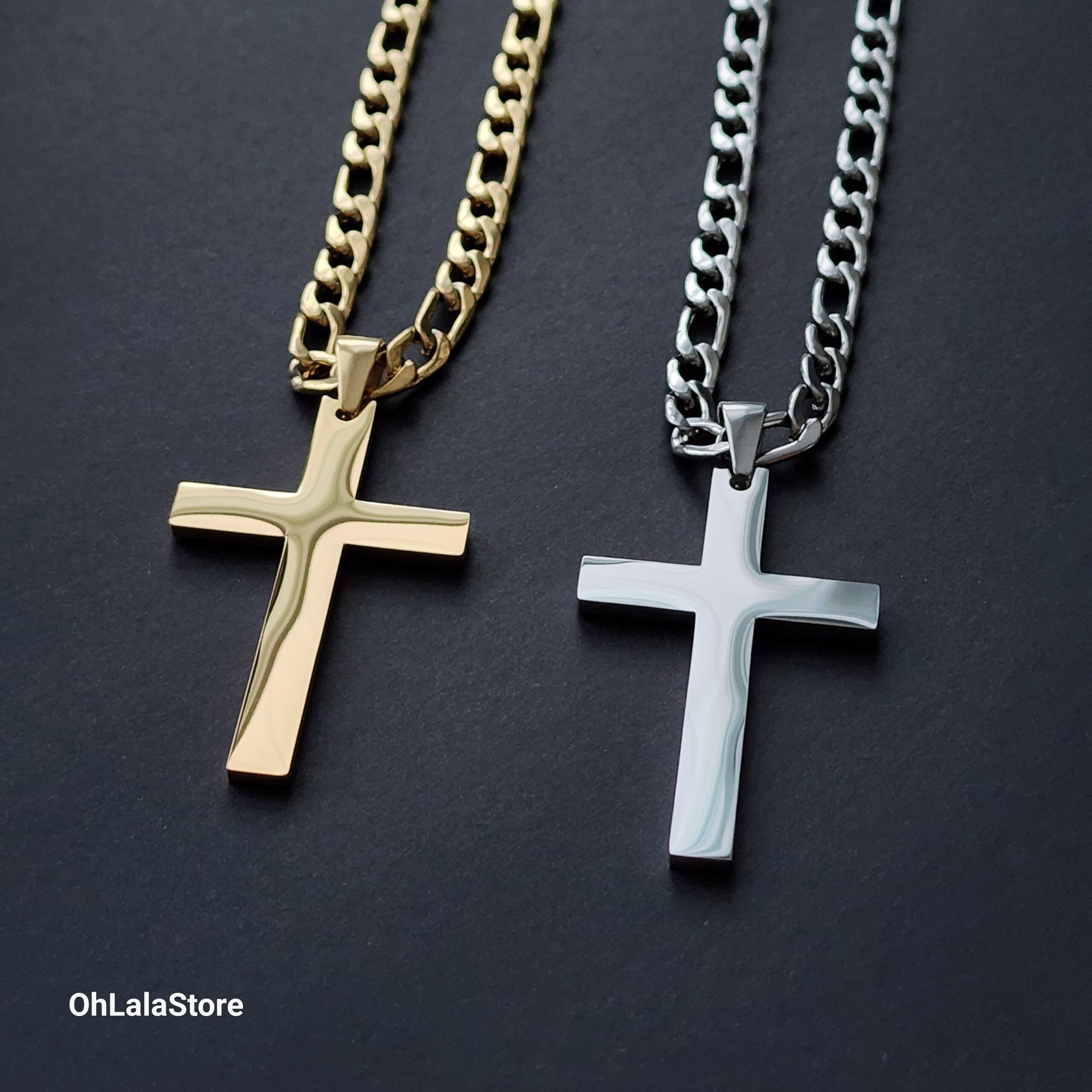 Big Cross Men Necklace, Personalized Necklace for Men's, Gift for Him 2 Gold & Silver Stainless Steel Cross Necklace for Men, engraved and personalized - photo 2 of 10